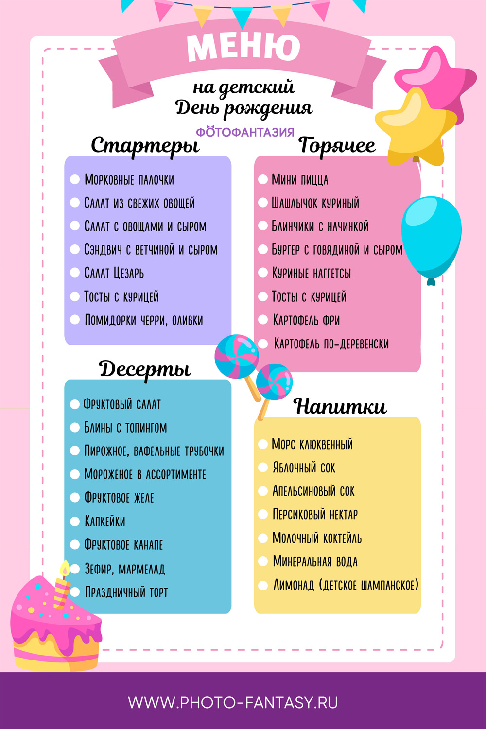 Меню на детский день рождения скачать