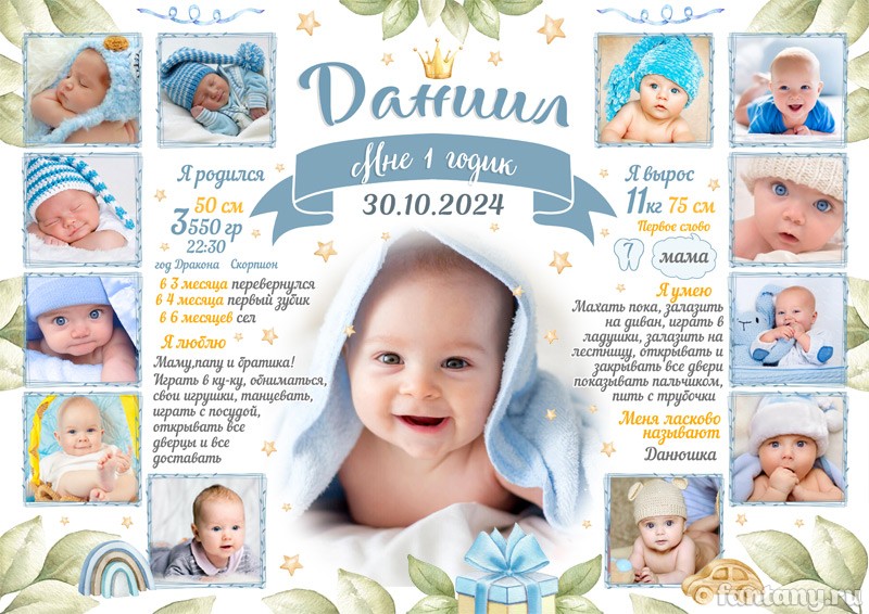 Плакат "Мне 1 годик" №3 для мальчика
