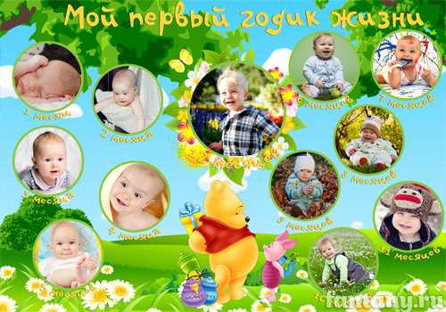 Плакат "Мой первый годик жизни" №46 с Винни Пухом