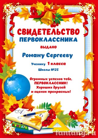 Свидетельство первоклассника №13
