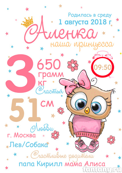 Метрика №62 для девочки