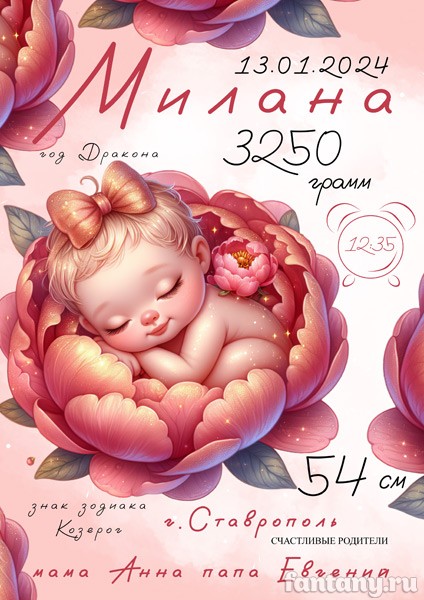 Метрика №108 малышка в бутоне