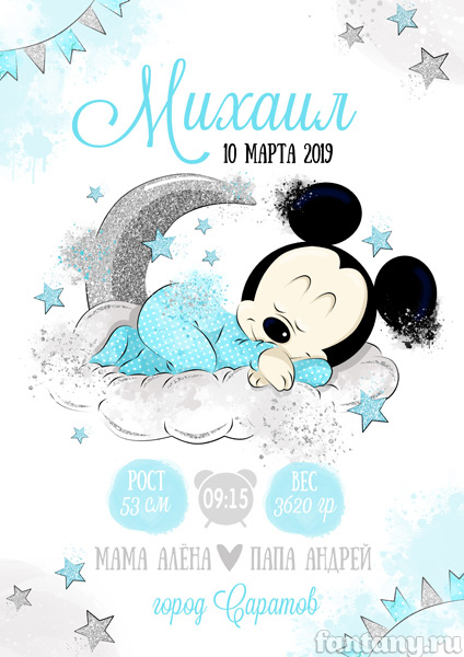 Метрика №14 для мальчика Микки Маус