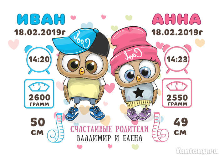 Метрика №17 для мальчика и девочки, двойни