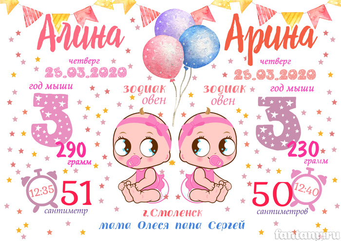 Метрика №23 для близняшек