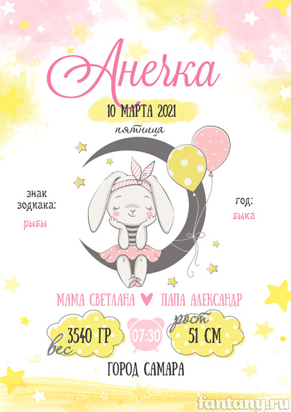 Метрика №40 для девочки