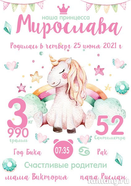 Метрика №50 с единорогом
