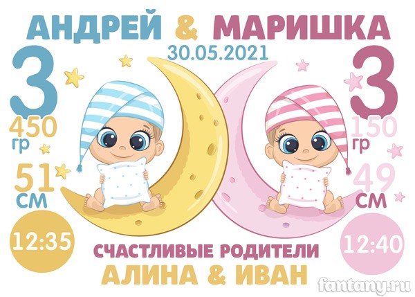 Метрика №66 для мальчика и девочки, двойни