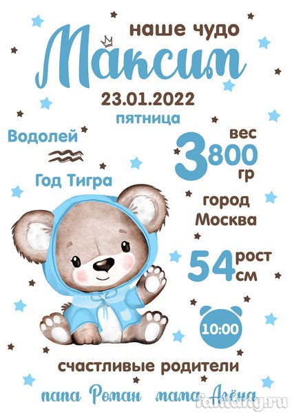 Метрика №72 с медвежонком