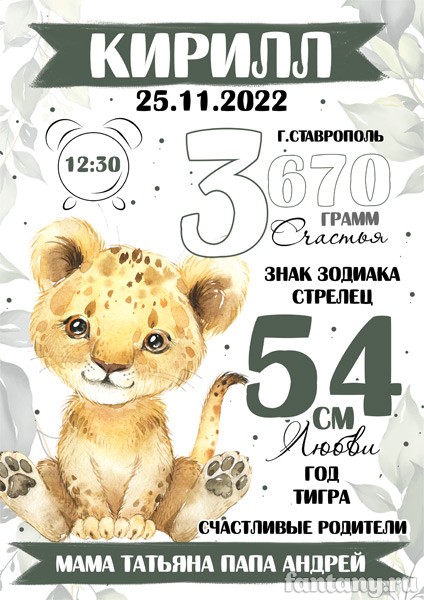 Метрика №86 с Тигрёнком
